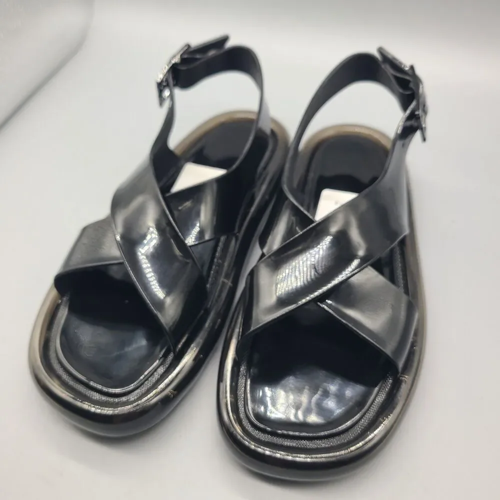 Tory Burch Sandals Criss Cross Bubble Jelly  Black slingback flat Sz 7 new